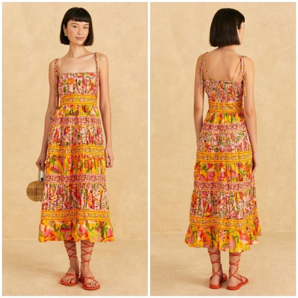 Farm Rio Mixed Fruits Paradise Midi Dress ~ Small S Nwt